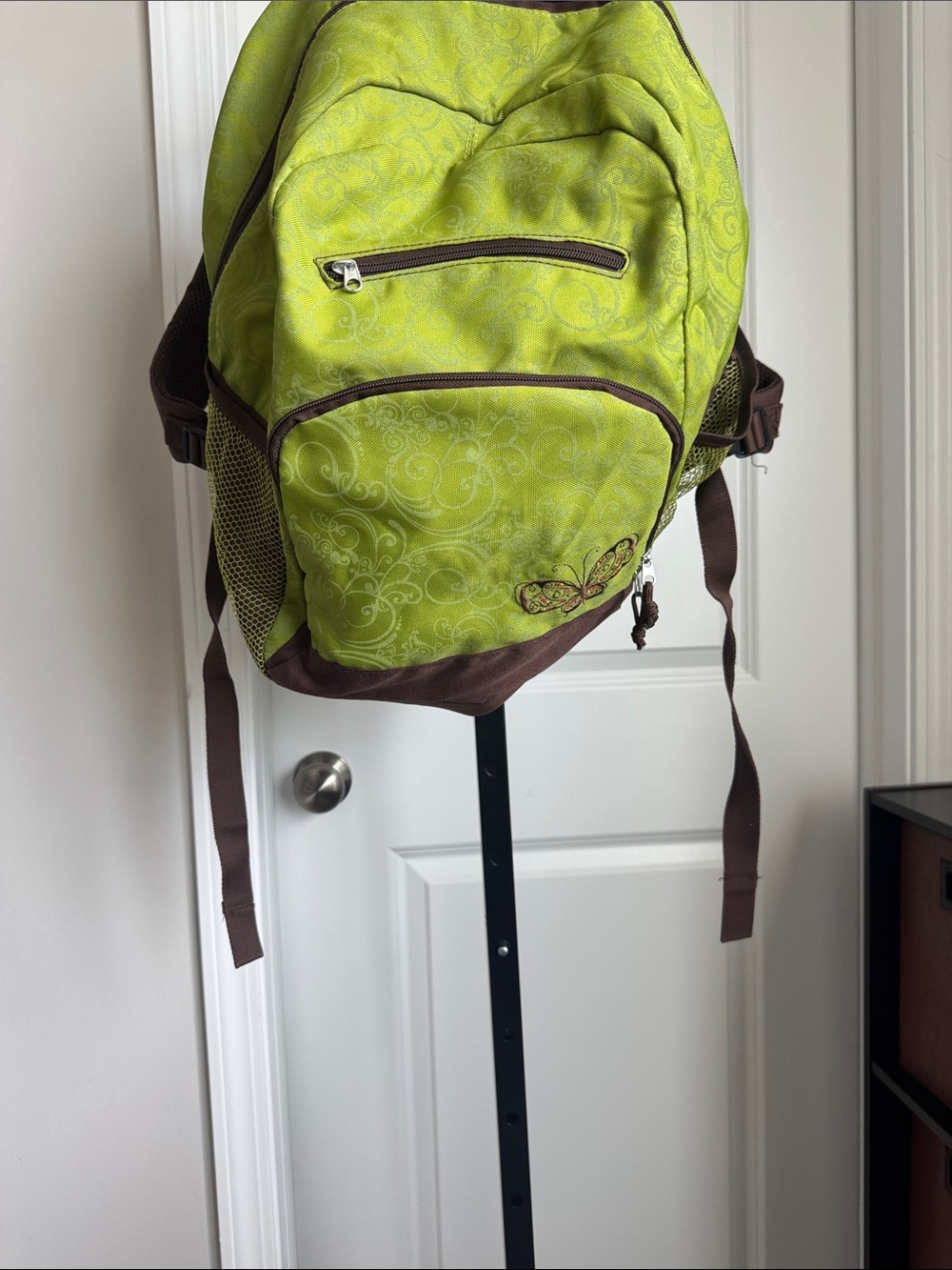 Lime Green and Brown Everyday Backpack with Butterfly Accent